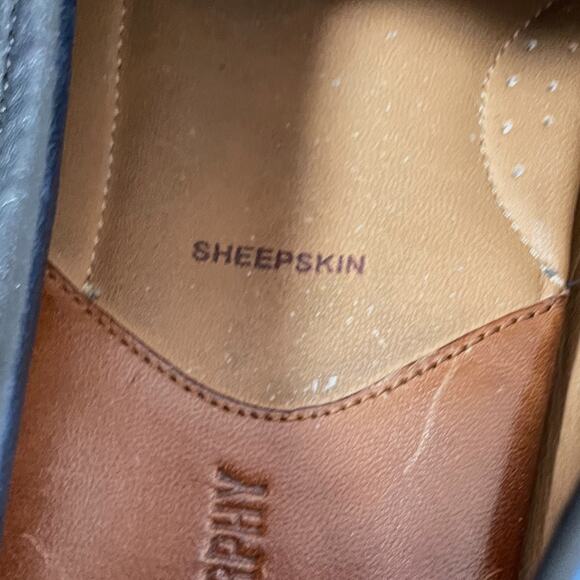 Men's Size 9.5 JOHNSTON & MURPHY  Black Woven Slip-On Sheepskin Loafers EUC - Picture 7 of 9